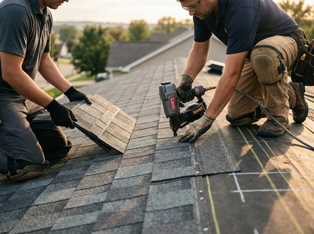 Professional roofer working on a residential roof in Bladensburg